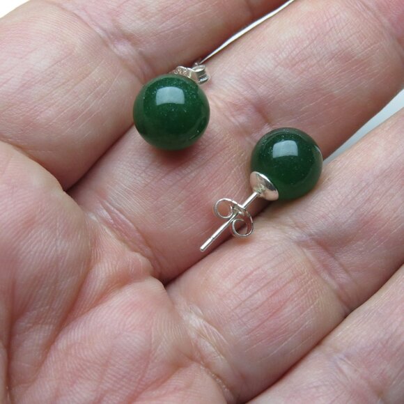 Sterling Silver Natural jade earring Studs - Picture 3 of 4